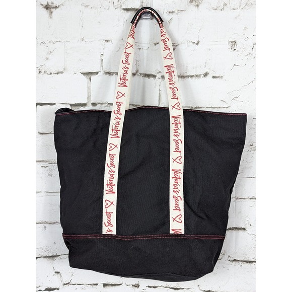 VICTORIA'S SECRET Large Black Zip Top Canvas Weekender Tote Bag - Picture 4 of 6